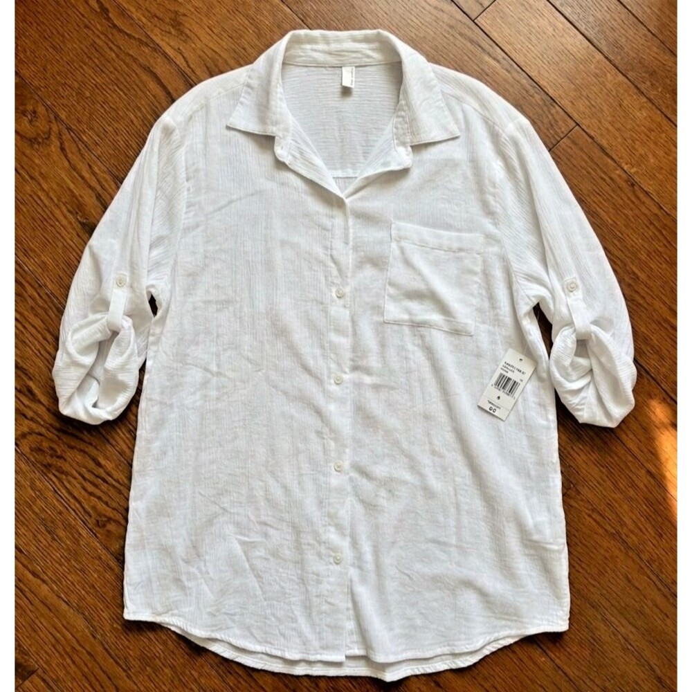 Talbots White Cotton Gauze Swim Cover Up Oversized Shirt Beach Button Down 2X
